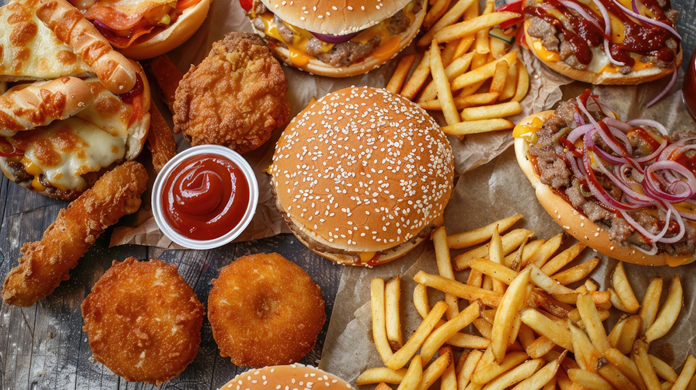 Unhealthy diet temptation in fast food with fried items